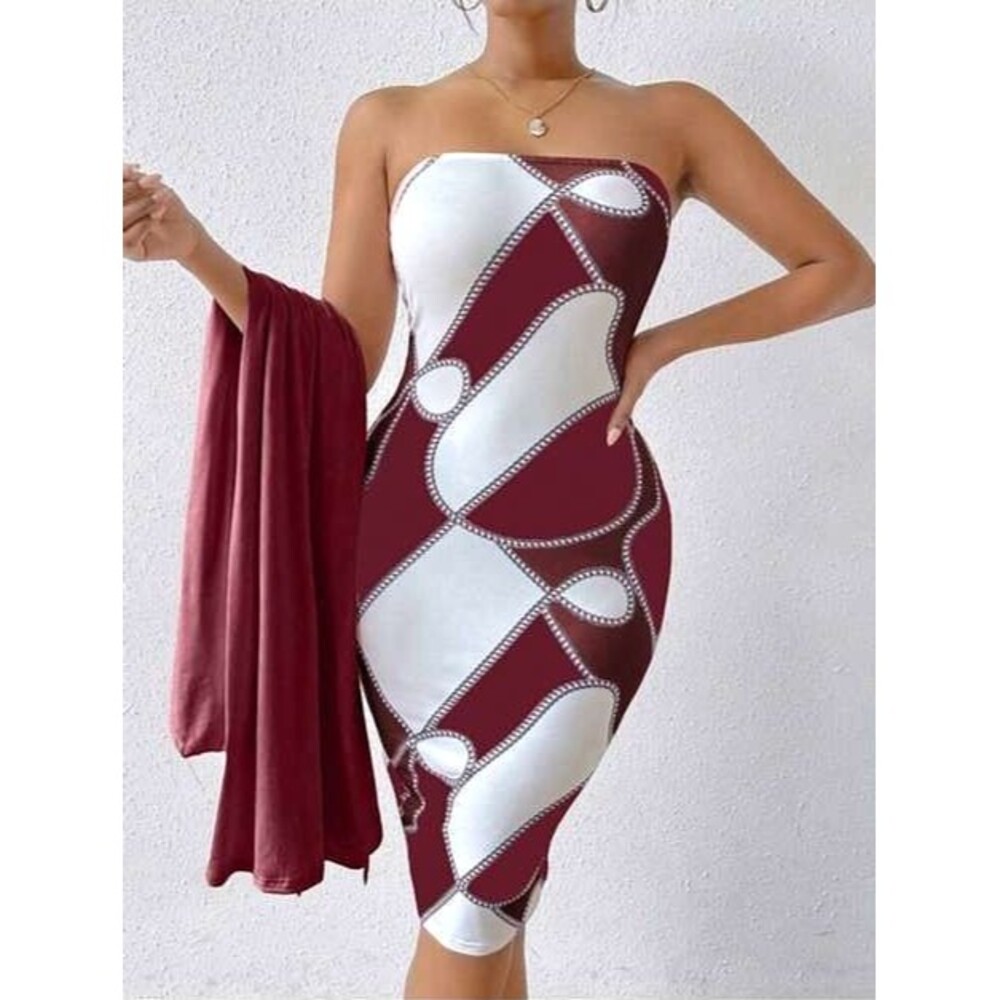 SHEIN Lady Fitted Tube Dress With Color Blocks Size XL